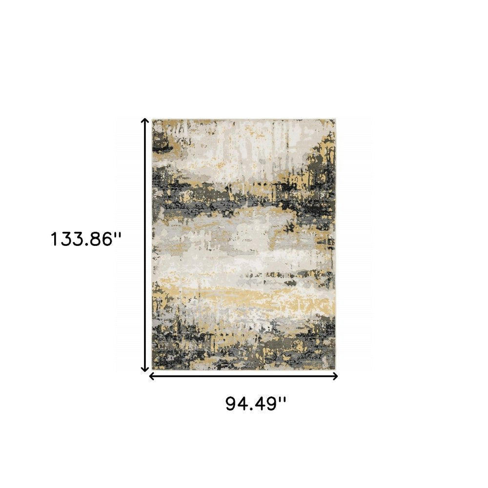 8' X 11' Grey Gold Beige Black And Brown Abstract Power Loom Stain Resistant Area Rug