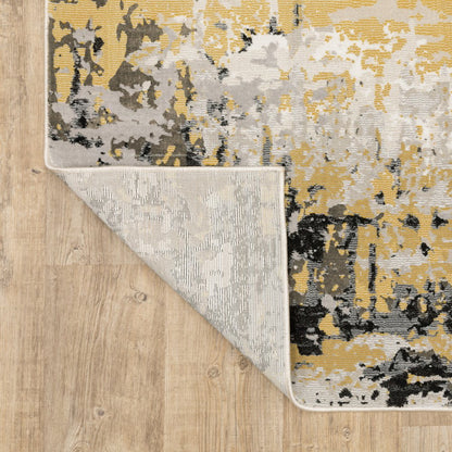 8' X 11' Grey Gold Beige Black And Brown Abstract Power Loom Stain Resistant Area Rug