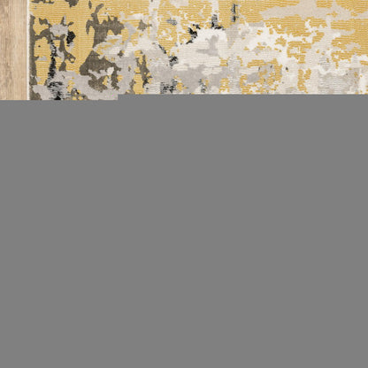 8' X 11' Grey Gold Beige Black And Brown Abstract Power Loom Stain Resistant Area Rug
