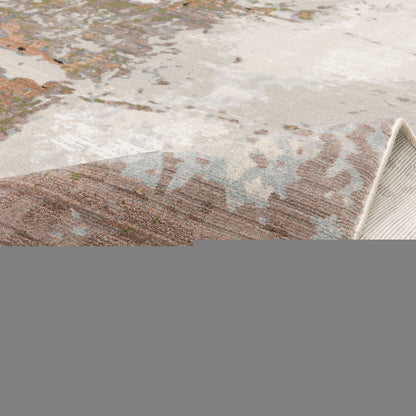 2' X 8' Grey Salmon Pink Blue Beige And Green Abstract Power Loom Stain Resistant Runner Rug