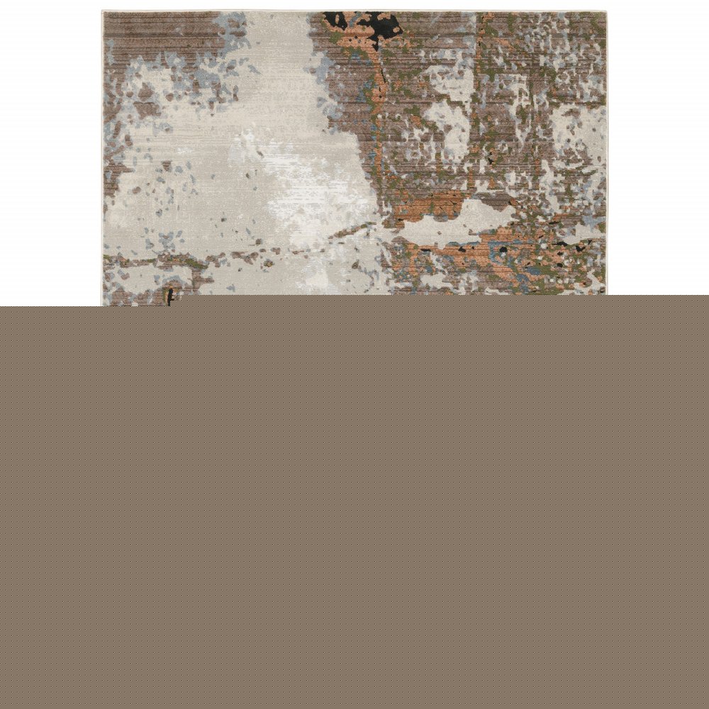 5' X 8' Grey Salmon Pink Blue Beige And Green Abstract Power Loom Stain Resistant Area Rug