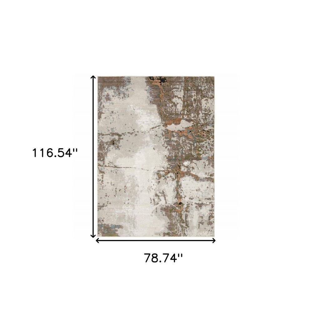 7' X 10' Beige And Pink Abstract Distressed Area Rug