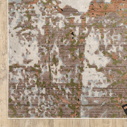 10' X 13' Grey Salmon Pink Blue Beige And Green Abstract Power Loom Stain Resistant Area Rug