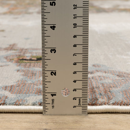 10' X 13' Grey Salmon Pink Blue Beige And Green Abstract Power Loom Stain Resistant Area Rug