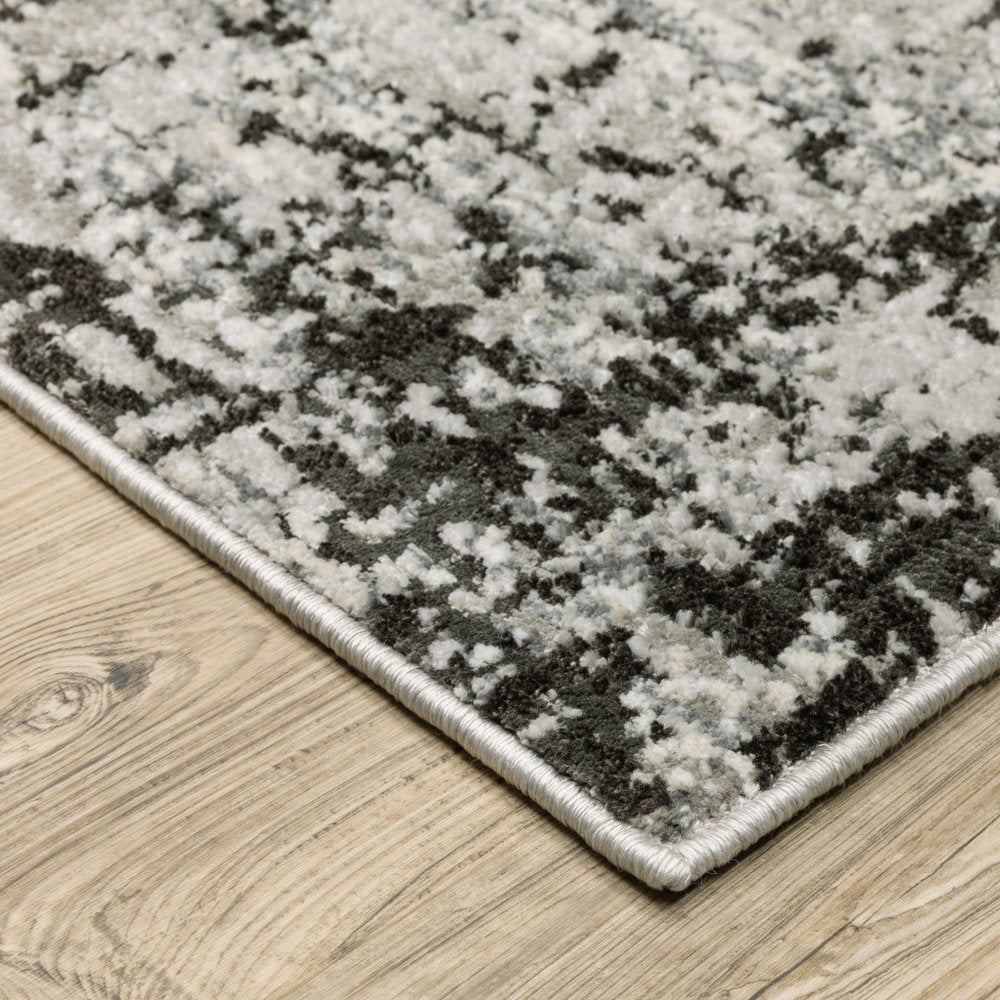 8' X 11' Gray And Black Abstract Distressed Area Rug