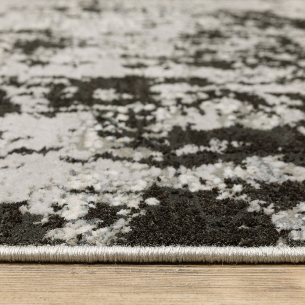 8' X 11' Gray And Black Abstract Distressed Area Rug