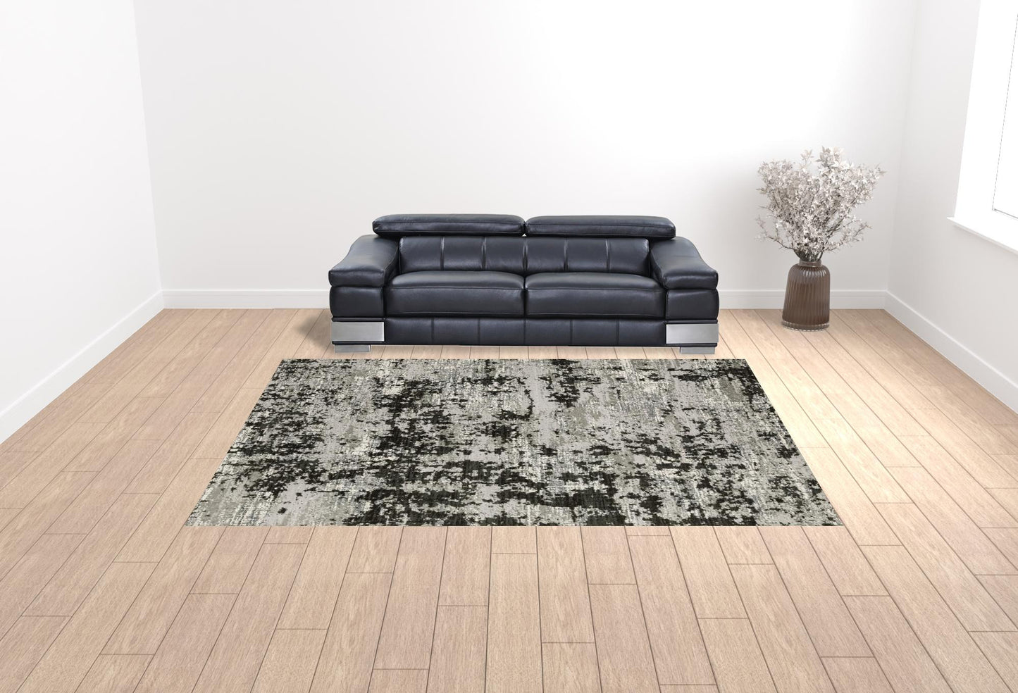 10' X 13' Grey Charcoal Black And Ivory Abstract Power Loom Stain Resistant Area Rug