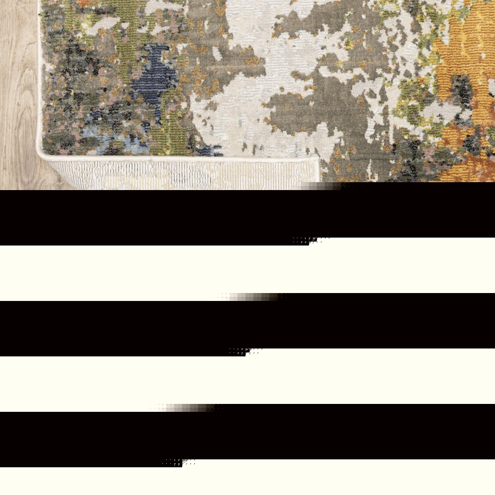 2' X 8' Grey Gold Blue Orange Beige And Brown Abstract Power Loom Stain Resistant Runner Rug