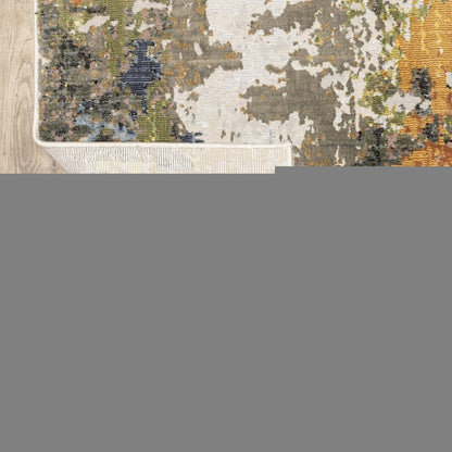 2' X 8' Grey Gold Blue Orange Beige And Brown Abstract Power Loom Stain Resistant Runner Rug