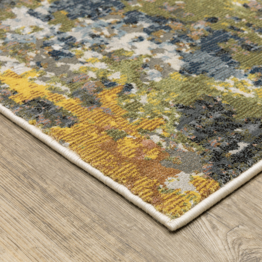 3' X 5' Grey Gold Blue Orange Beige And Brown Abstract Power Loom Stain Resistant Area Rug