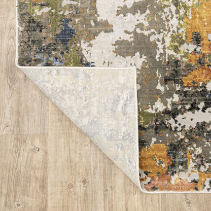 3' X 5' Grey Gold Blue Orange Beige And Brown Abstract Power Loom Stain Resistant Area Rug