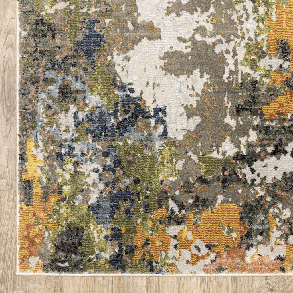 3' X 5' Grey Gold Blue Orange Beige And Brown Abstract Power Loom Stain Resistant Area Rug