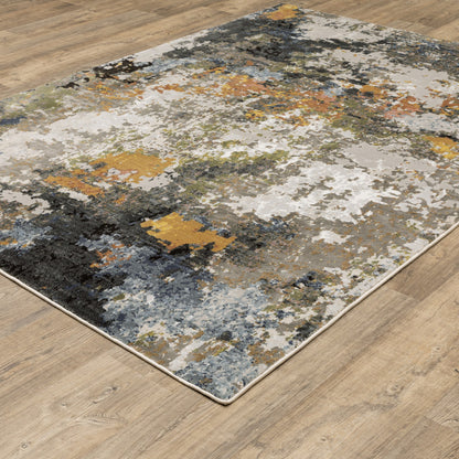 5' X 8' Grey Gold Blue Orange Beige And Brown Abstract Power Loom Stain Resistant Area Rug