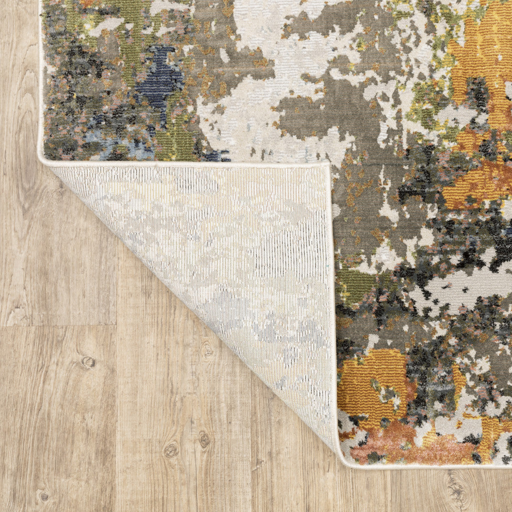 5' X 8' Grey Gold Blue Orange Beige And Brown Abstract Power Loom Stain Resistant Area Rug