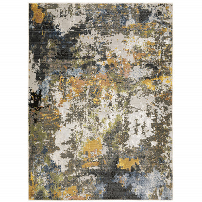 6' X 9' Grey Gold Blue Orange Beige And Brown Abstract Power Loom Stain Resistant Area Rug