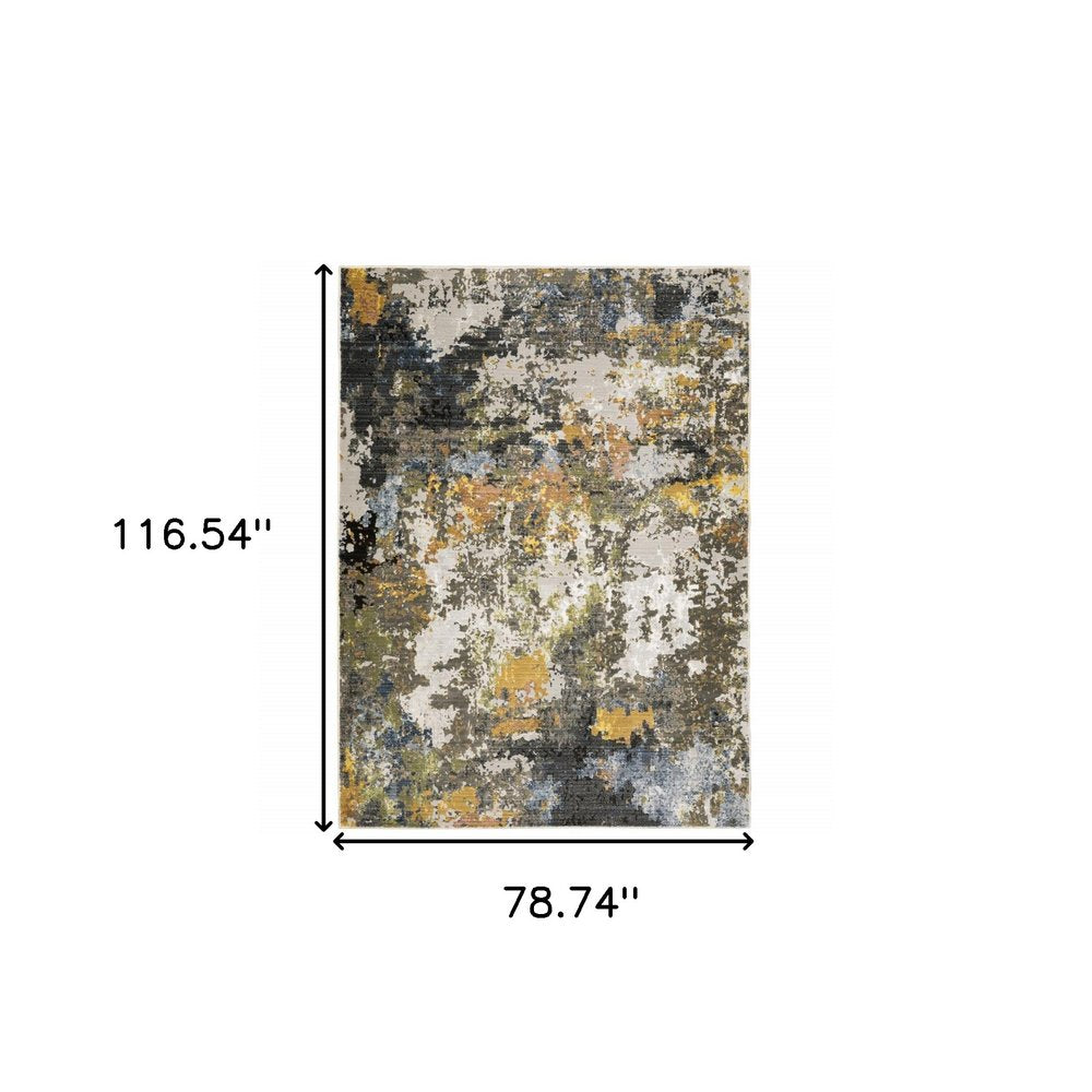 7' X 10' Beige Green And Orange Abstract Area Rug