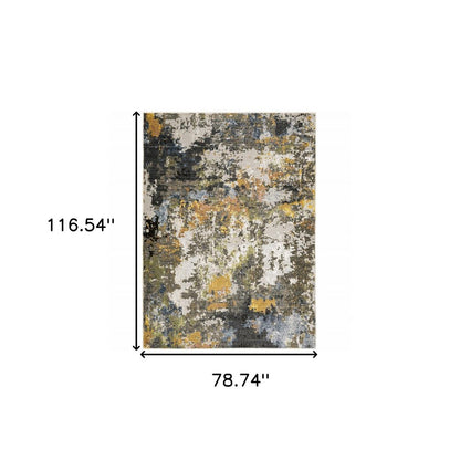 7' X 10' Beige Green And Orange Abstract Area Rug