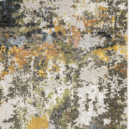 6' X 9' Grey Gold Blue Orange Beige And Brown Abstract Power Loom Stain Resistant Area Rug