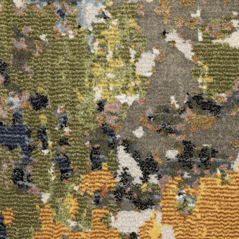 7' X 10' Beige Green And Orange Abstract Area Rug