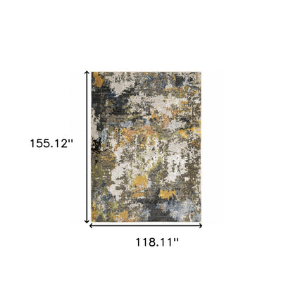 10' X 13' Grey Gold Blue Orange Beige And Brown Abstract Power Loom Stain Resistant Area Rug