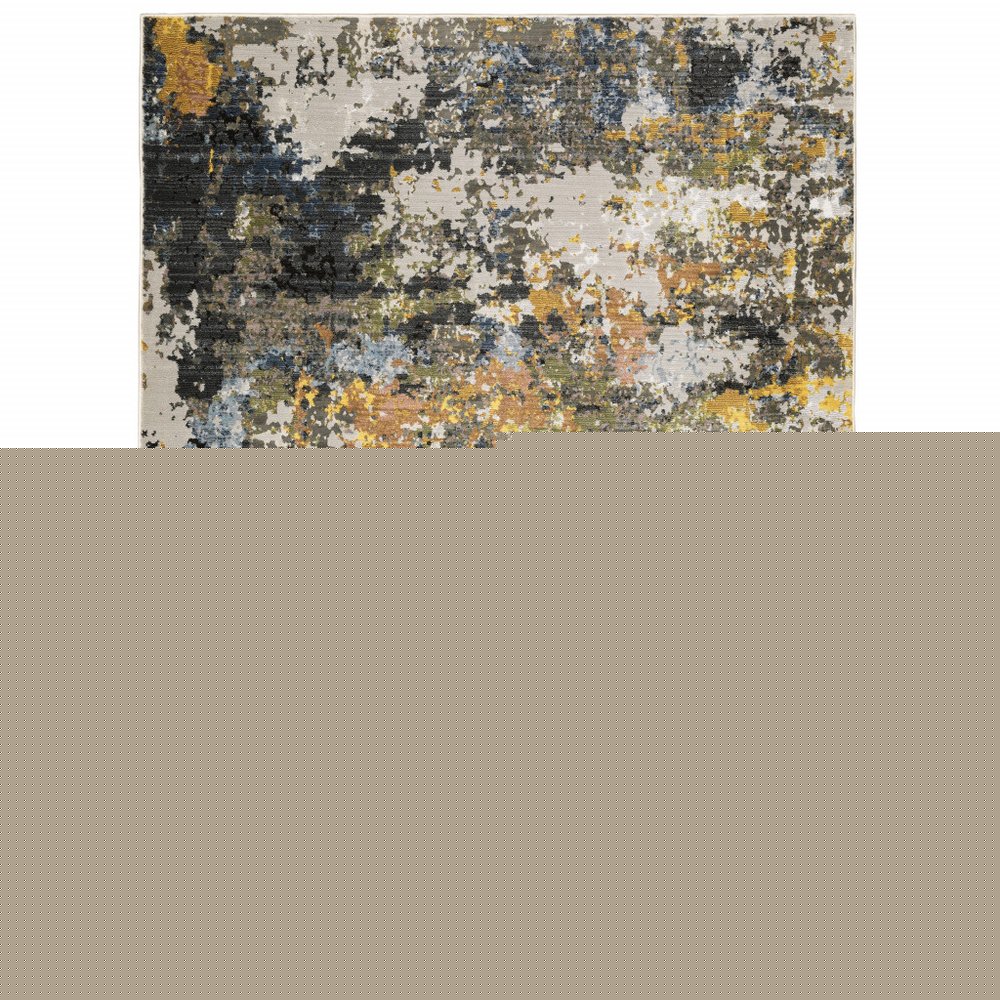 10' X 13' Grey Gold Blue Orange Beige And Brown Abstract Power Loom Stain Resistant Area Rug