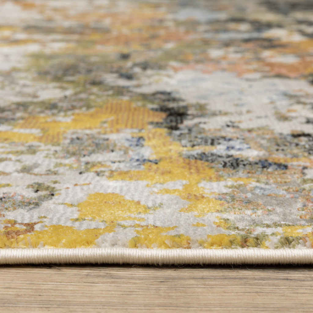 10' X 13' Grey Gold Blue Orange Beige And Brown Abstract Power Loom Stain Resistant Area Rug