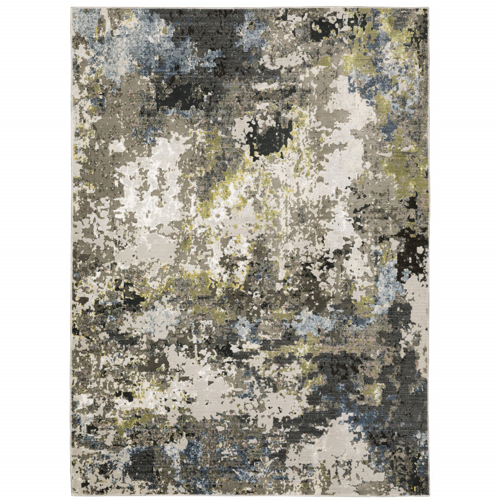 3' X 5' Grey Green Gold Blue And Beige Abstract Power Loom Stain Resistant Area Rug