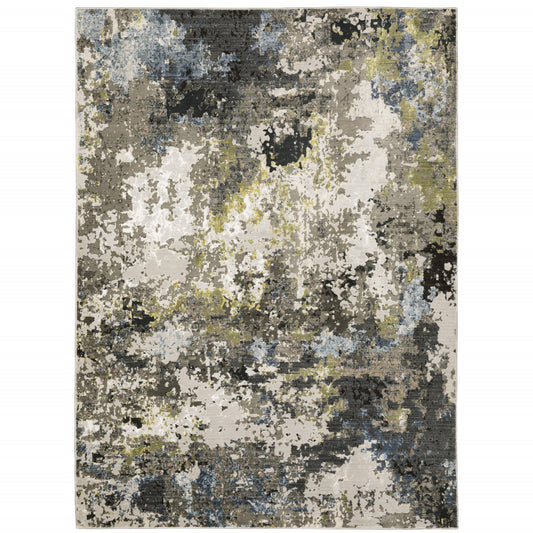 3' X 5' Grey Green Gold Blue And Beige Abstract Power Loom Stain Resistant Area Rug