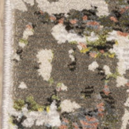 3' X 5' Grey Green Gold Blue And Beige Abstract Power Loom Stain Resistant Area Rug