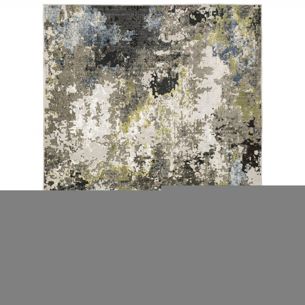 3' X 5' Grey Green Gold Blue And Beige Abstract Power Loom Stain Resistant Area Rug