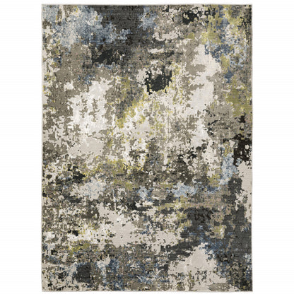 5' X 8' Grey Green Gold Blue And Beige Abstract Power Loom Stain Resistant Area Rug