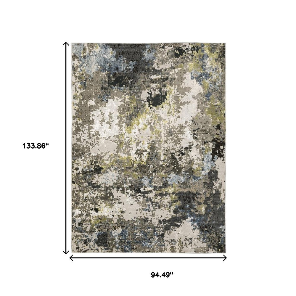 8' X 11' Gray And Green Abstract Area Rug