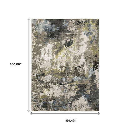 8' X 11' Gray And Green Abstract Area Rug