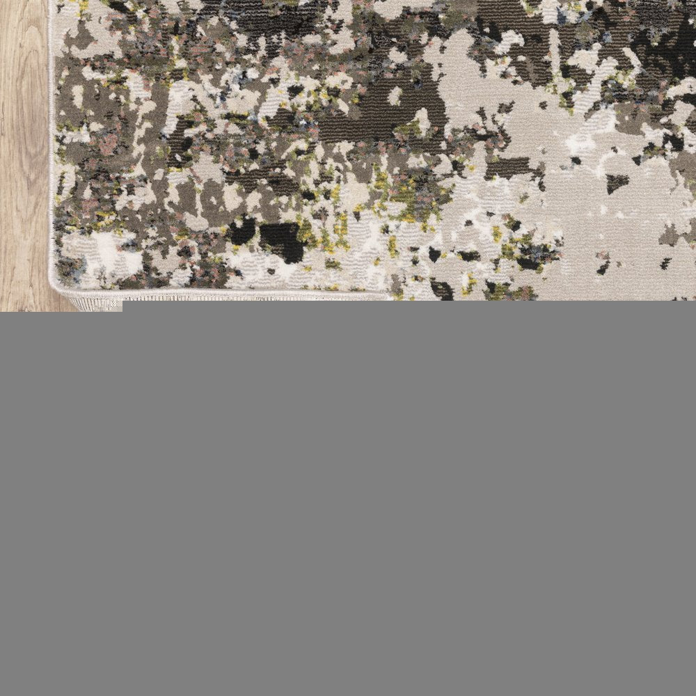 10' X 13' Grey Green Gold Blue And Beige Abstract Power Loom Stain Resistant Area Rug