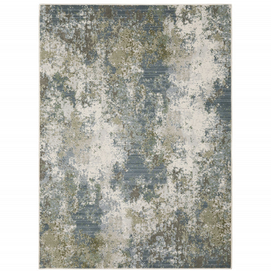 3' X 5' Blue Grey Green And Beige Abstract Power Loom Stain Resistant Area Rug