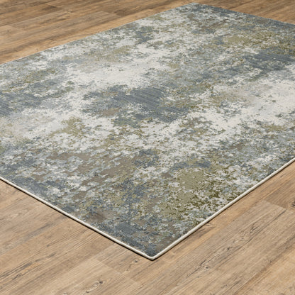 3' X 5' Blue Grey Green And Beige Abstract Power Loom Stain Resistant Area Rug