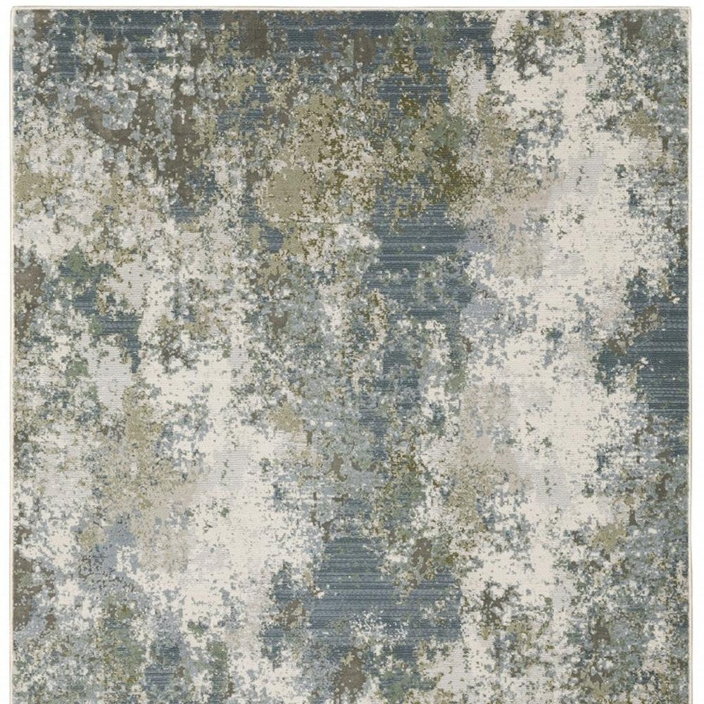 5' X 8' Blue Grey Green And Beige Abstract Power Loom Stain Resistant Area Rug