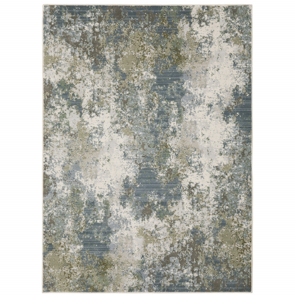 8' X 11' Blue Grey Green And Beige Abstract Power Loom Stain Resistant Area Rug