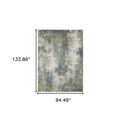 8' X 11' Blue Grey Green And Beige Abstract Power Loom Stain Resistant Area Rug