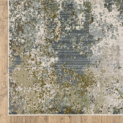 8' X 11' Blue Grey Green And Beige Abstract Power Loom Stain Resistant Area Rug