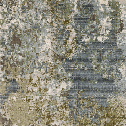 10' X 13' Blue Grey Green And Beige Abstract Power Loom Stain Resistant Area Rug