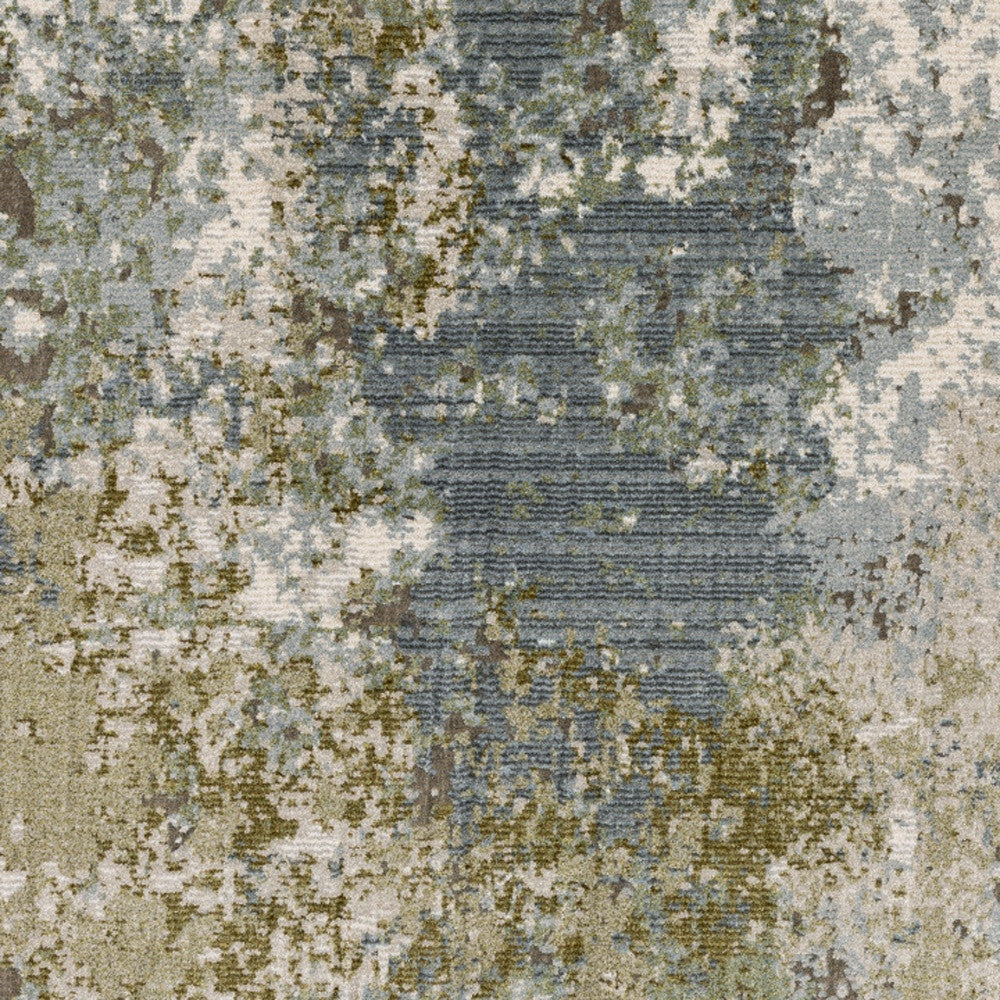 10' X 13' Blue Grey Green And Beige Abstract Power Loom Stain Resistant Area Rug