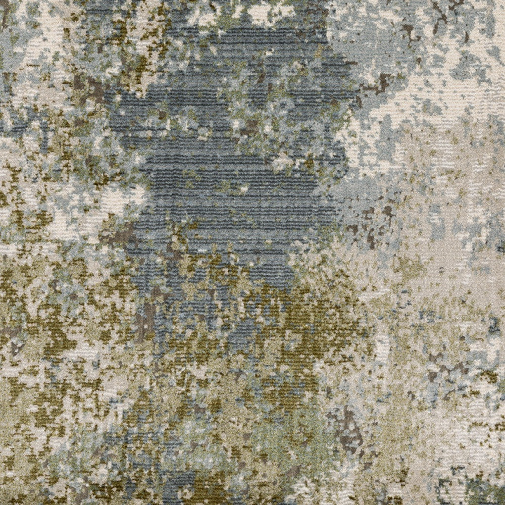 10' X 13' Blue Grey Green And Beige Abstract Power Loom Stain Resistant Area Rug