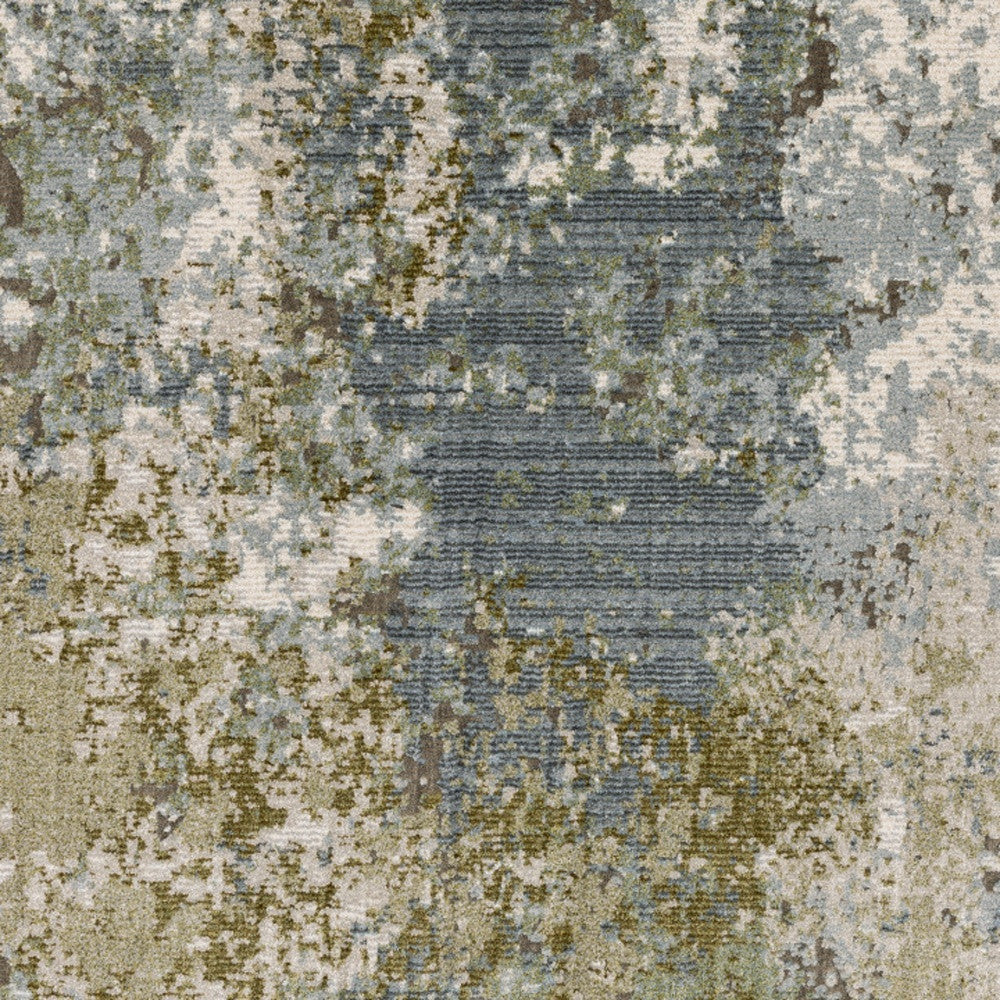 10' X 13' Blue Grey Green And Beige Abstract Power Loom Stain Resistant Area Rug