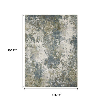 10' X 13' Blue Grey Green And Beige Abstract Power Loom Stain Resistant Area Rug