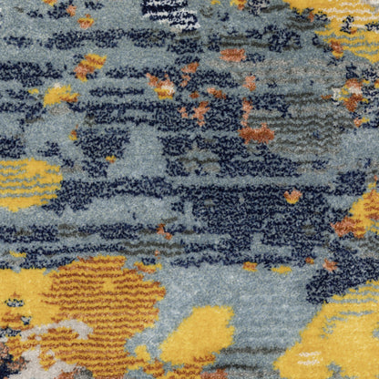 2' X 8' Yellow Gold Blue Grey Brown And Beige Abstract Power Loom Stain Resistant Runner Rug