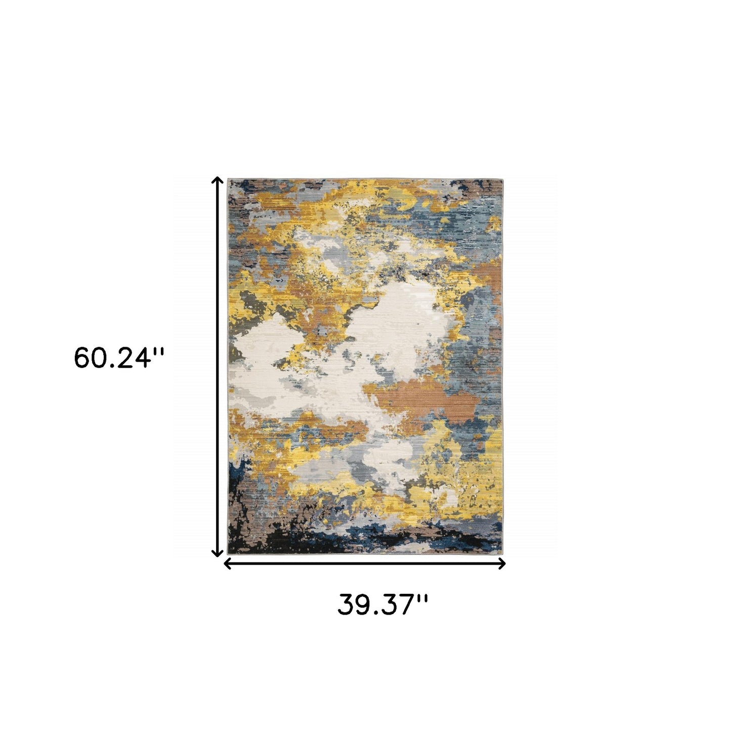 3' X 5' Yellow Gold Blue Grey Brown And Beige Abstract Power Loom Stain Resistant Area Rug