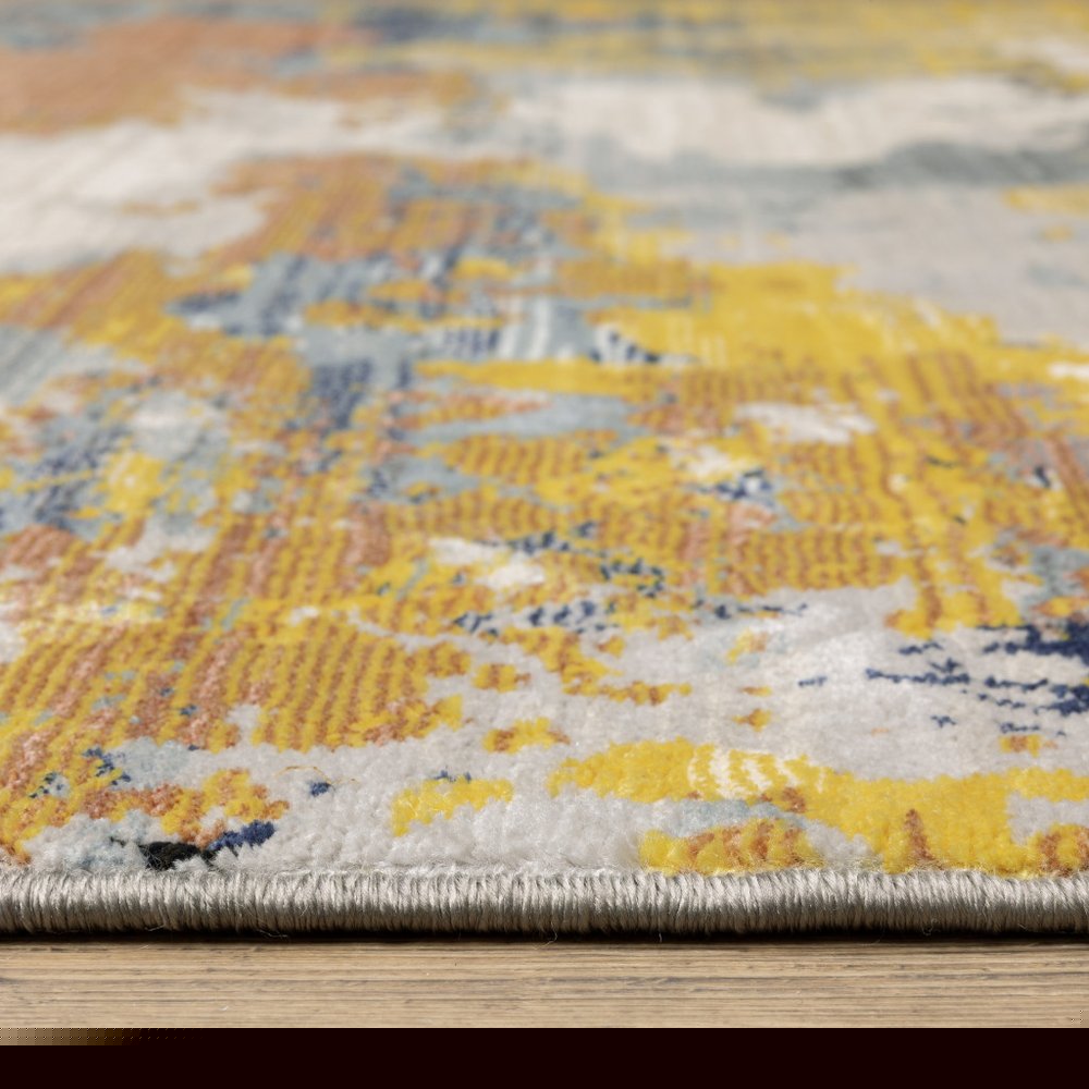 8' X 11' Yellow And Blue Abstract Area Rug