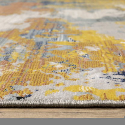 8' X 11' Yellow And Blue Abstract Area Rug
