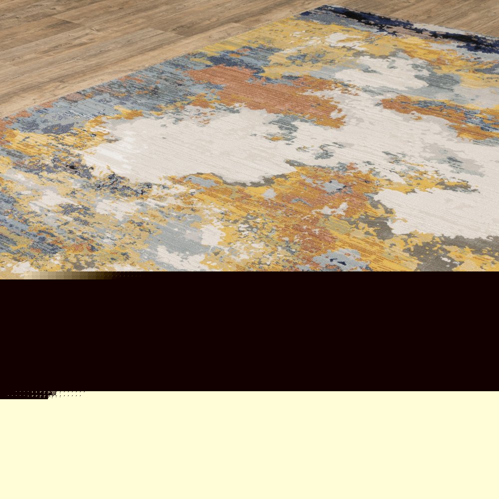 10' X 13' Yellow Gold Blue Grey Brown And Beige Abstract Power Loom Stain Resistant Area Rug